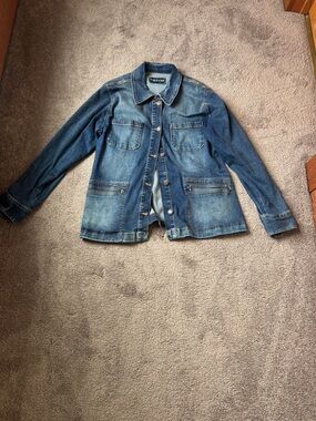 Maurices Denim Jacket SIZE L Button Front Medium Wash Utility Pockets Casual